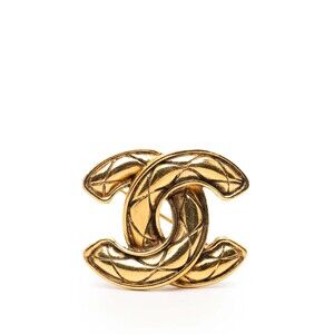 Pre-Loved Chanel CC Quilted Gold Plated Brooch
